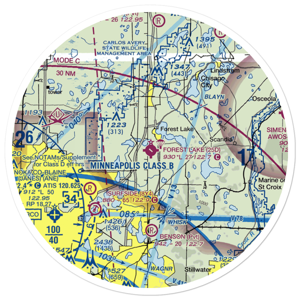 Forest Lake Airport (25D) VFR Sectional Sticker (30 mile) 