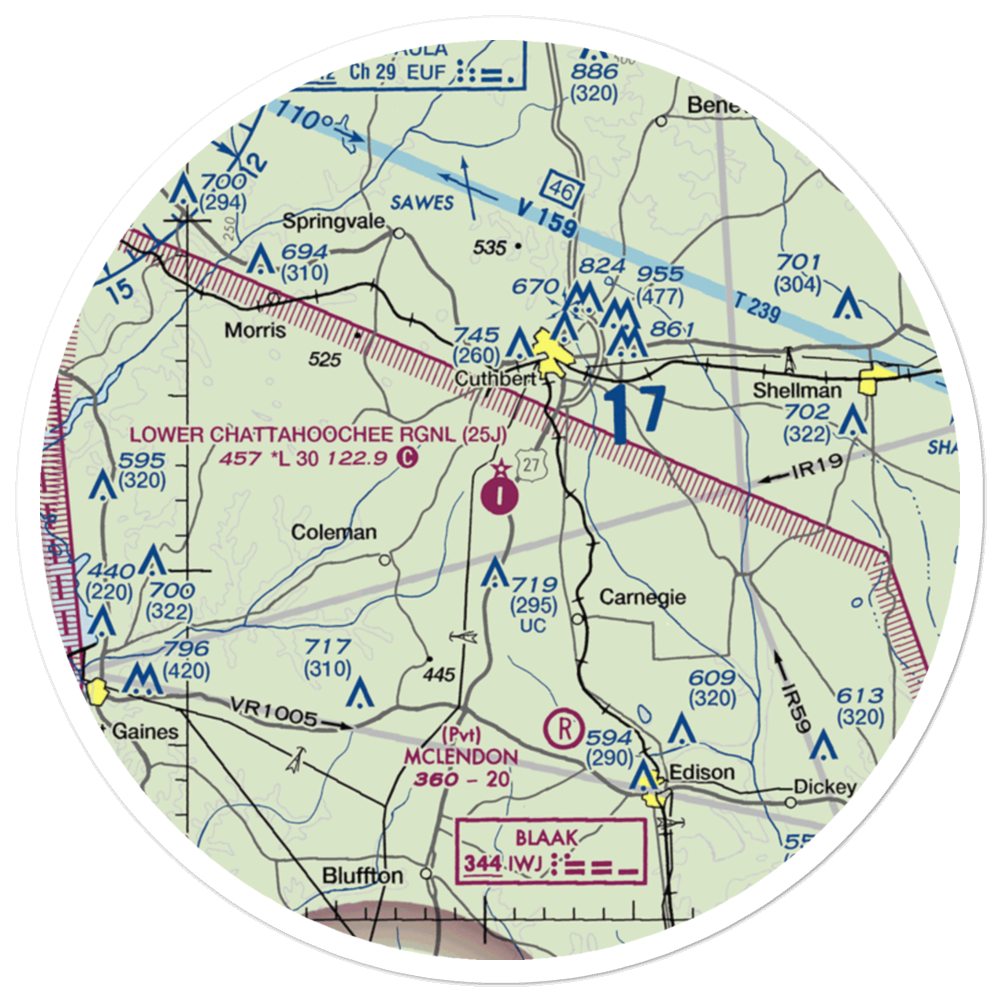 Cuthbert-Randolph Airport (25J) VFR Sectional Sticker (30 mile) 