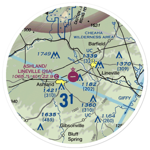 Ashland/Lineville Airport (26A) VFR Sectional Sticker (20 mile)