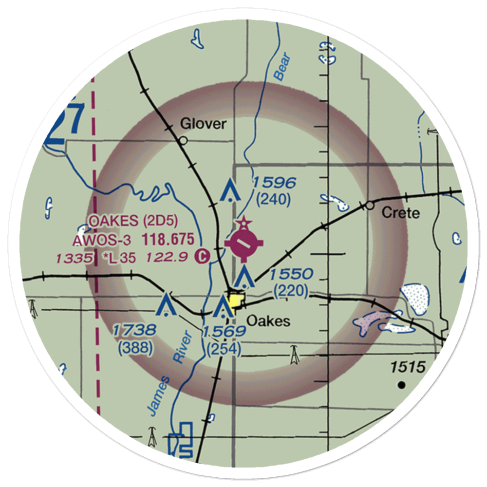 Oakes Municipal Airport (2D5) VFR Sectional Sticker (20 mile) 