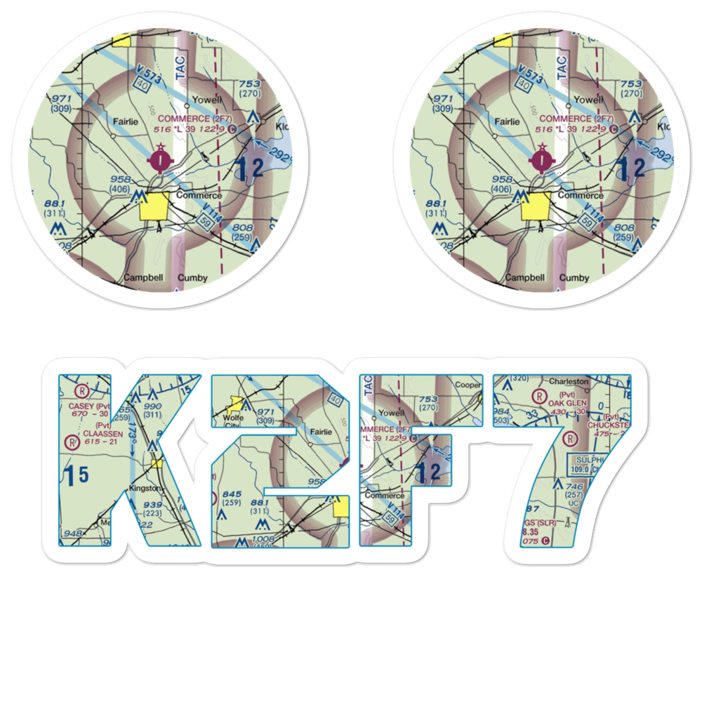 Commerce Municipal Airport (2F7) VFR Sectional Sticker Pack 