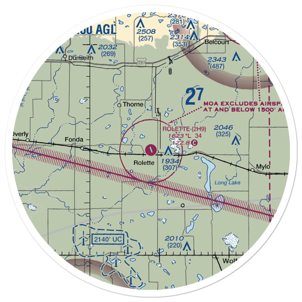 Rolette Airport (2H9) VFR Sectional Sticker (30 mile) 