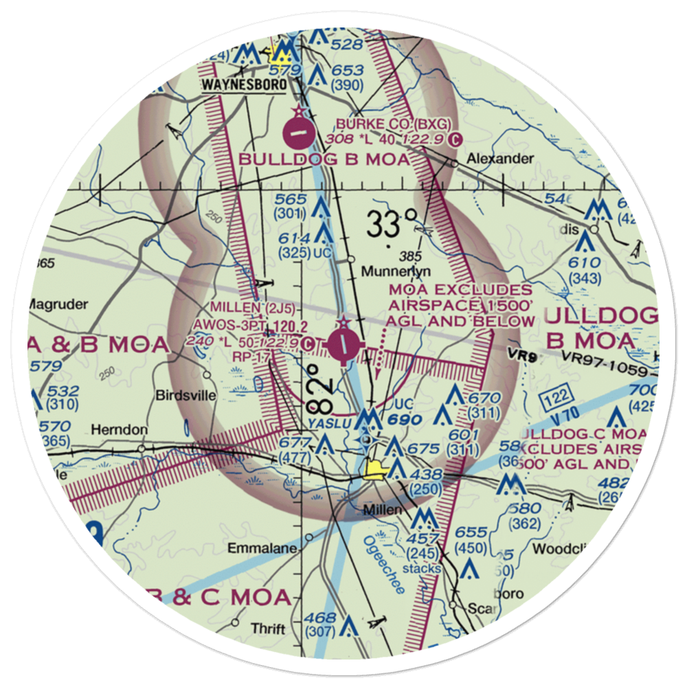 Millen Airport (2J5) VFR Sectional Sticker (30 mile) 