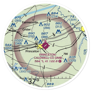 Princeton Caldwell County Airport (2M0) VFR Sectional Sticker (20 mile)