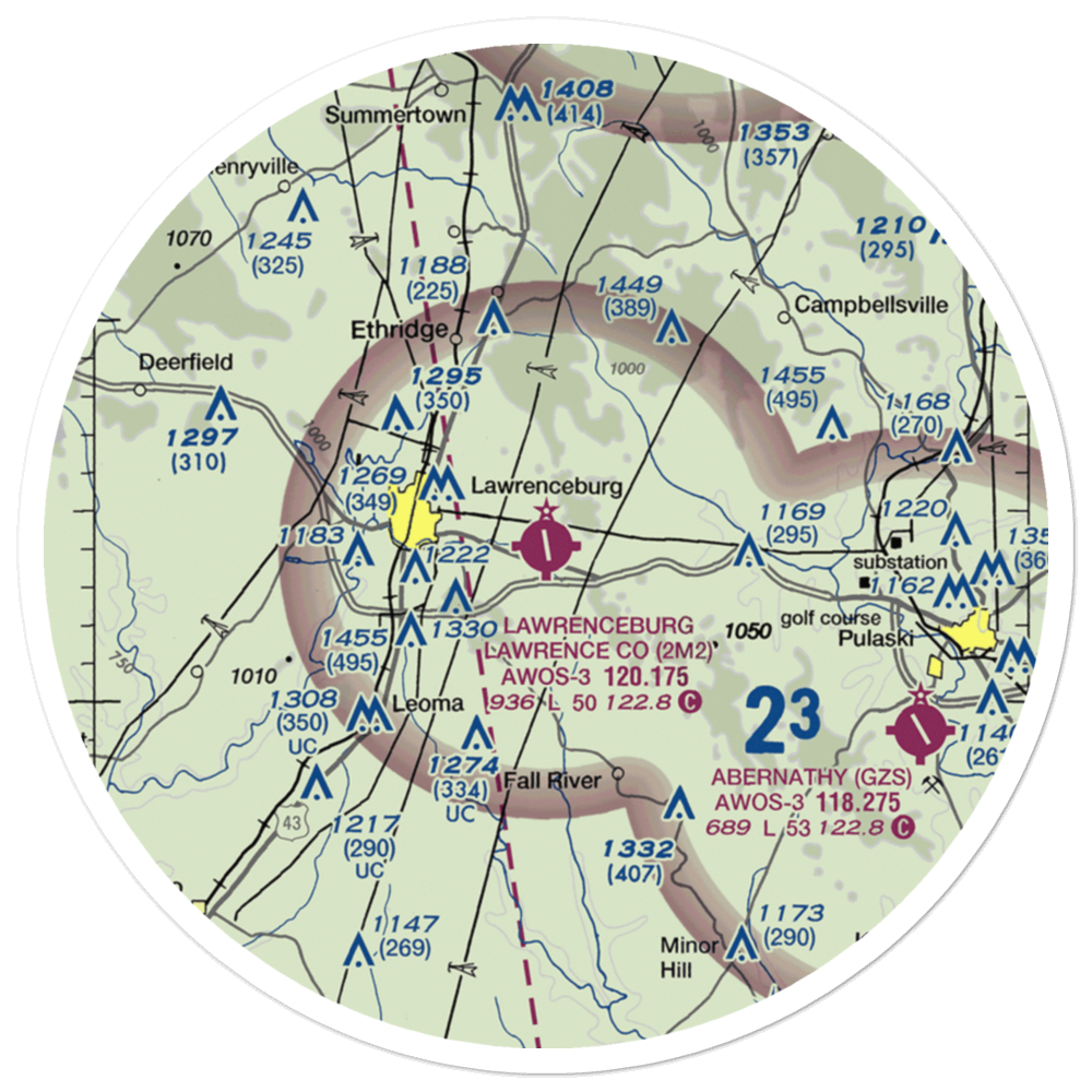 Lawrenceburg Lawrence County Airport (2M2) VFR Sectional Sticker (30 mile) 