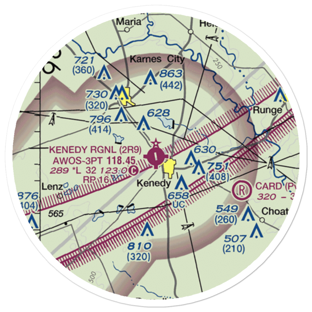Kenedy Regional Airport (2R9) VFR Sectional Sticker (20 mile) 
