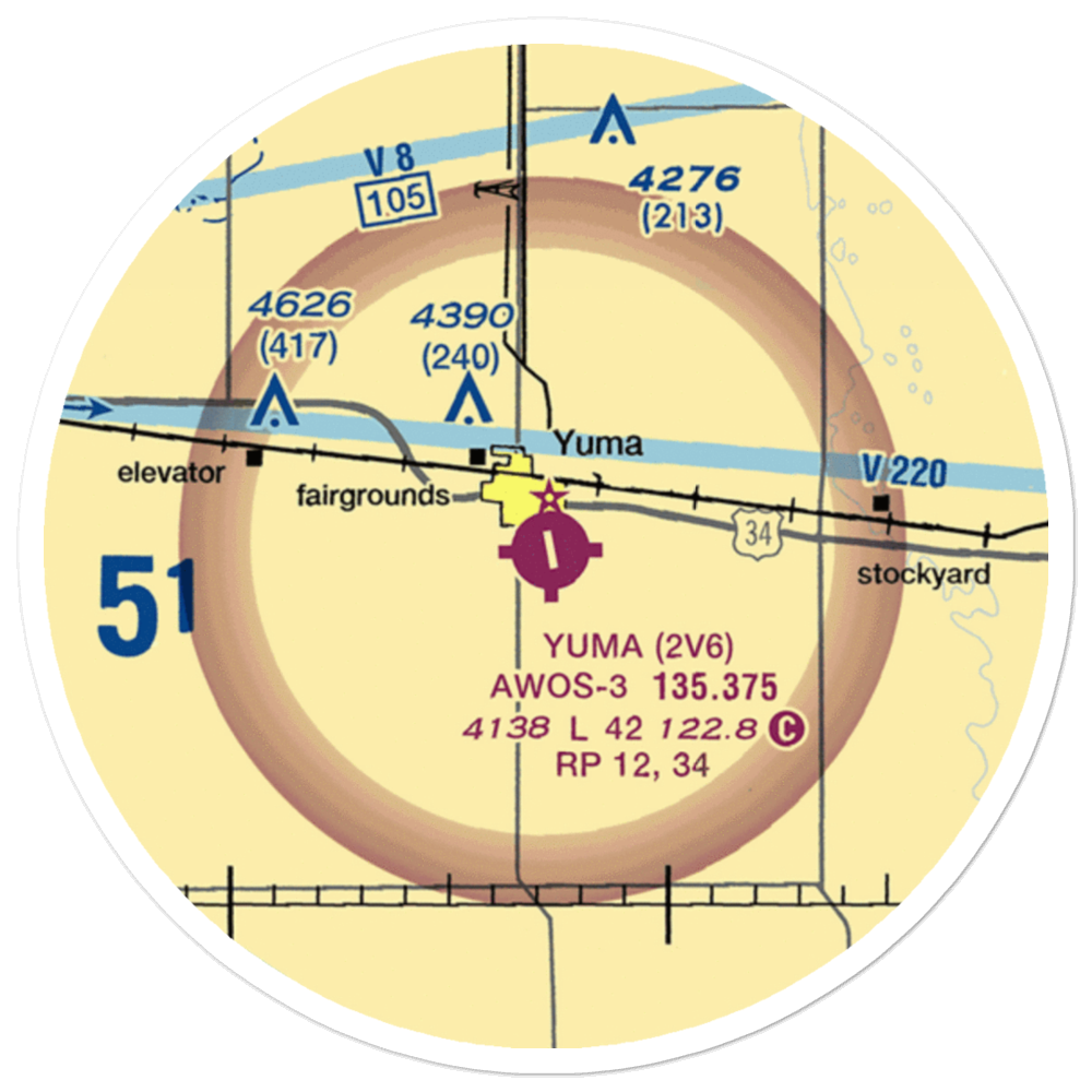 Yuma Municipal Airport (2V6) VFR Sectional Sticker (20 mile) 