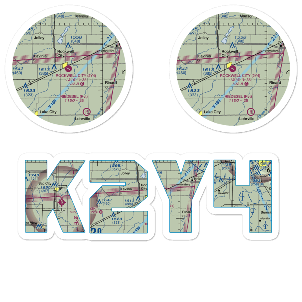 Rockwell City Municipal Airport (2Y4) VFR Sectional Sticker Pack 