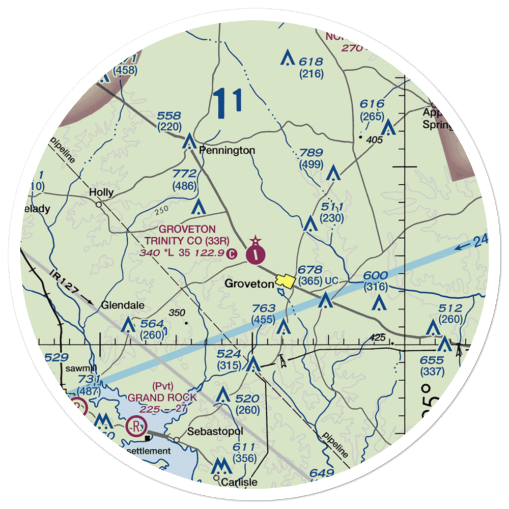 Groveton Trinity County Airport (33R) VFR Sectional Sticker (30 mile) 