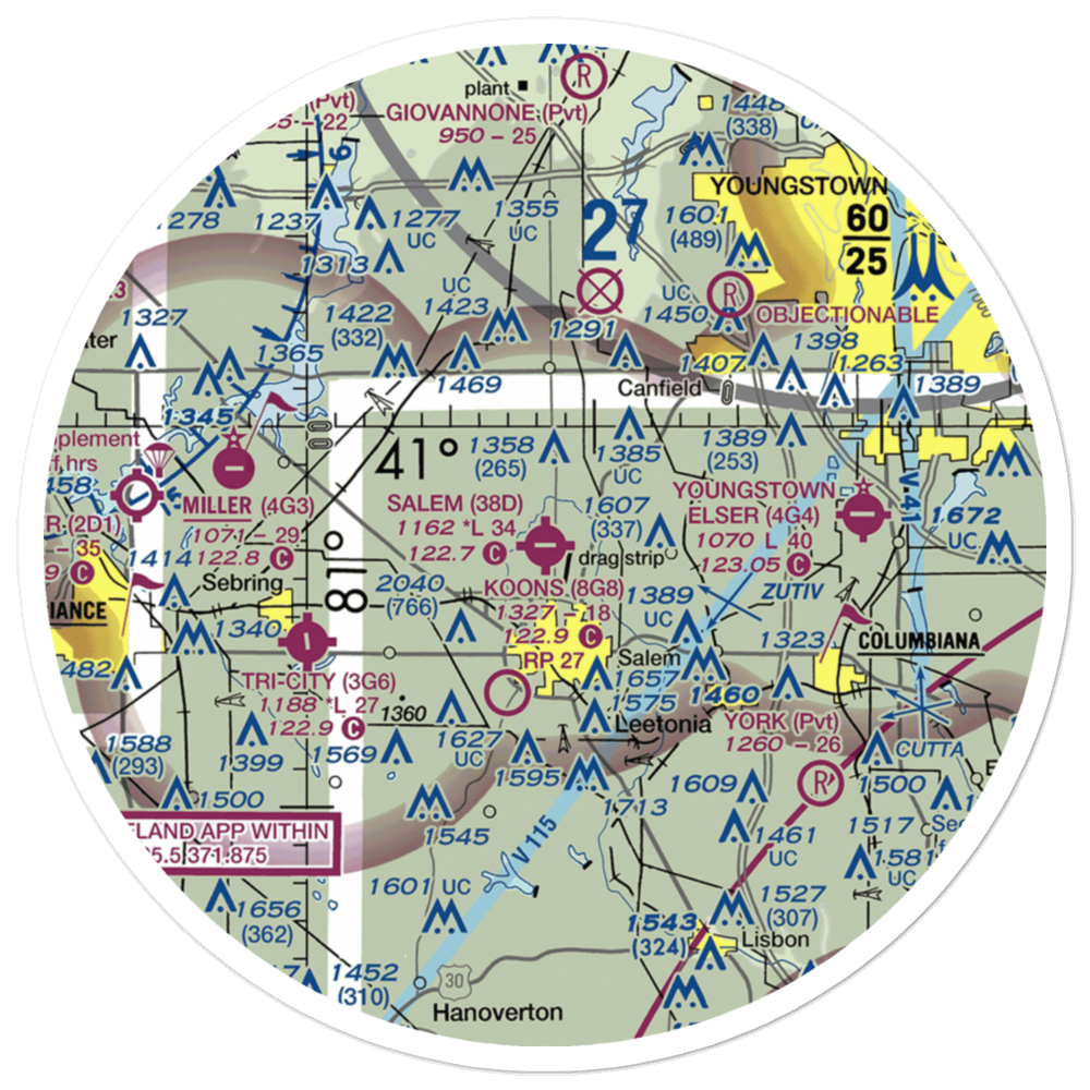 Salem Airpark Inc Airport (38D) VFR Sectional Sticker (30 mile) 