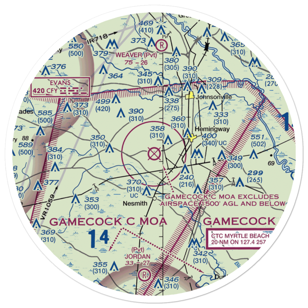Hemingway Stuckey Airport (38J) VFR Sectional Sticker (30 mile) 