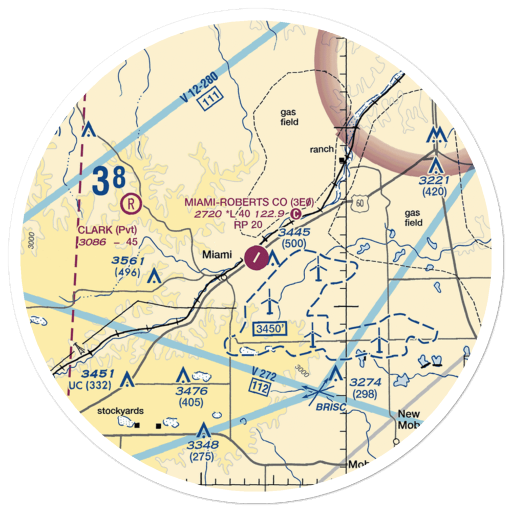 Miami Roberts County Airport (3E0) VFR Sectional Sticker (30 mile) 