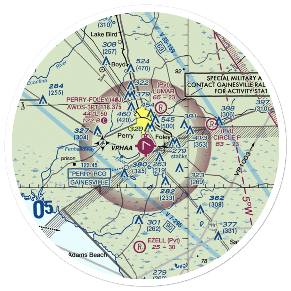 Perry-Foley Airport (40J) VFR Sectional Sticker (30 mile) 
