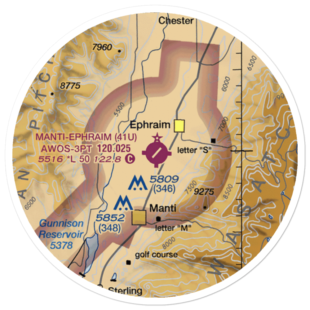 Manti-Ephraim Airport (41U) VFR Sectional Sticker (20 mile) 