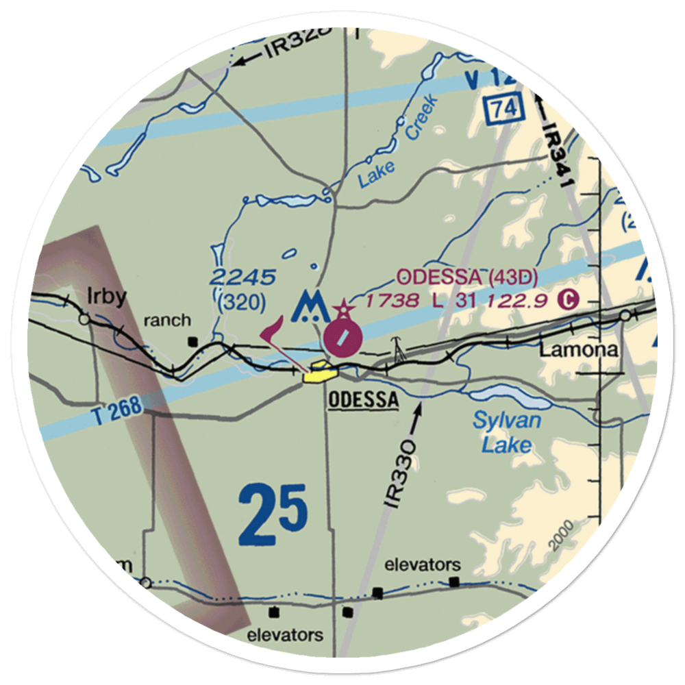 Odessa Municipal Airport (43D) VFR Sectional Sticker (20 mile) 