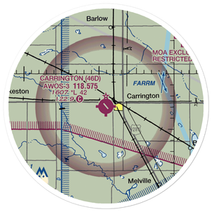 Carrington Municipal Airport (46D) VFR Sectional Sticker (20 mile)