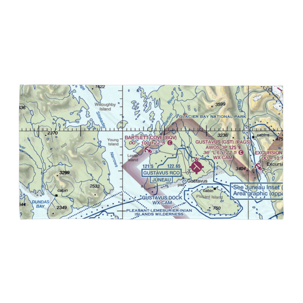 Bartlett Cove Seaplane Base (BQV) VFR Sectional Towel 