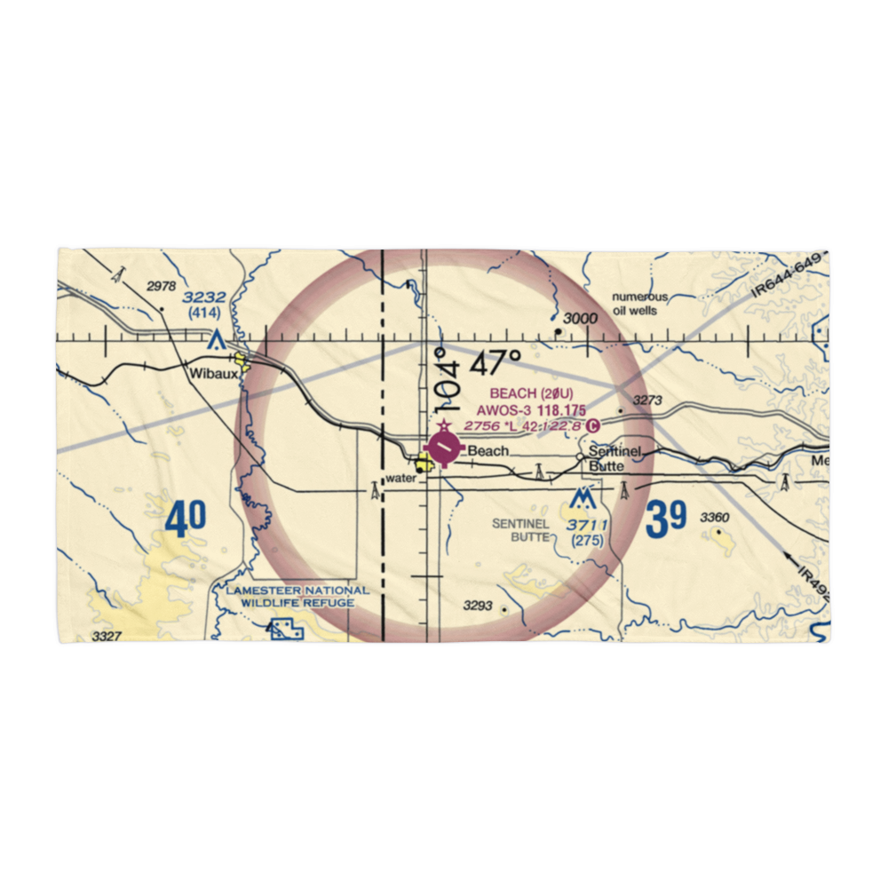 Beach Airport (20U) VFR Sectional Towel 
