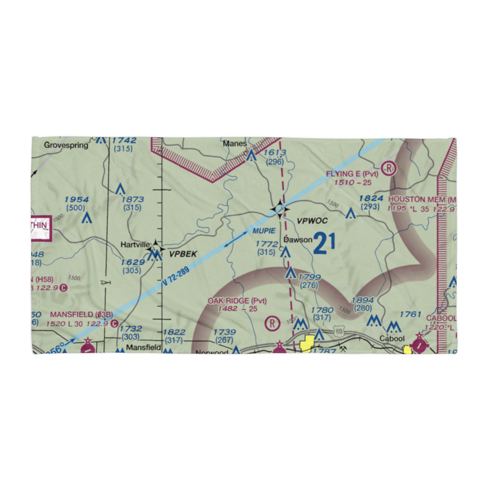 Belly Acres Ranch Airport (22MO) VFR Sectional Towel 