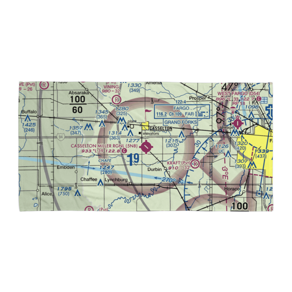 Casselton Robert Miller Regional Airport (5N8) VFR Sectional Towel 