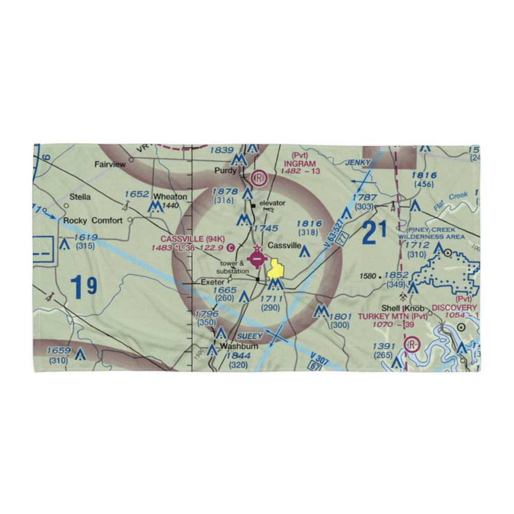 Cassville Municipal Airport (94K) VFR Sectional Towel 