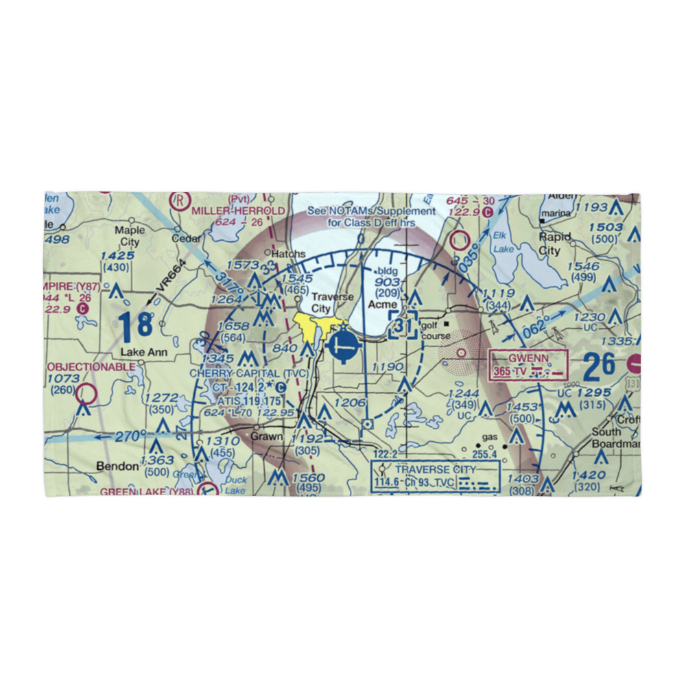Cherry Capital Airport (TVC) VFR Sectional Towel 