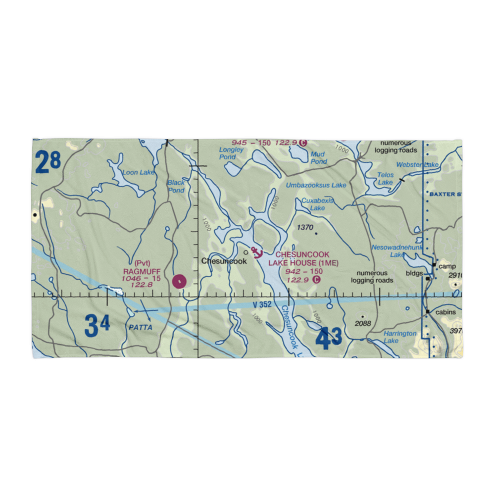 Chesuncook Lake House Seaplane Base (1ME) VFR Sectional Towel 