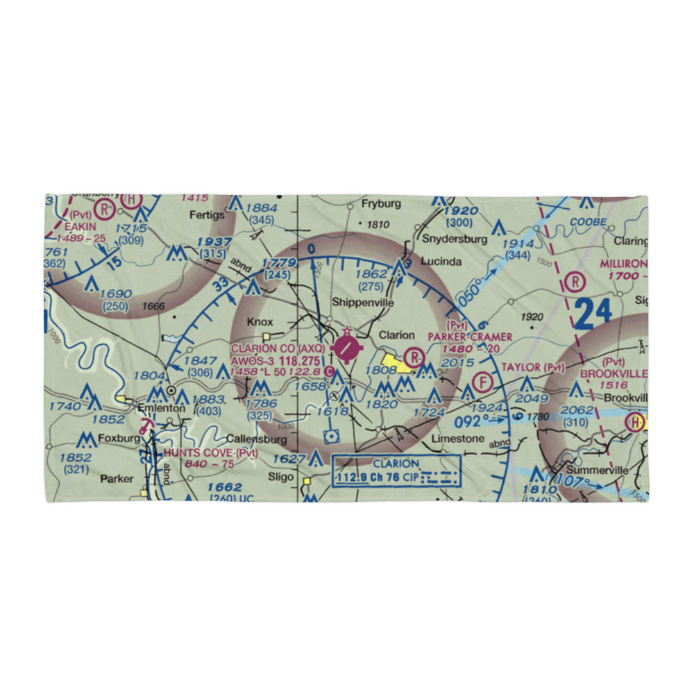 Clarion County Airport (AXQ) VFR Sectional Towel 