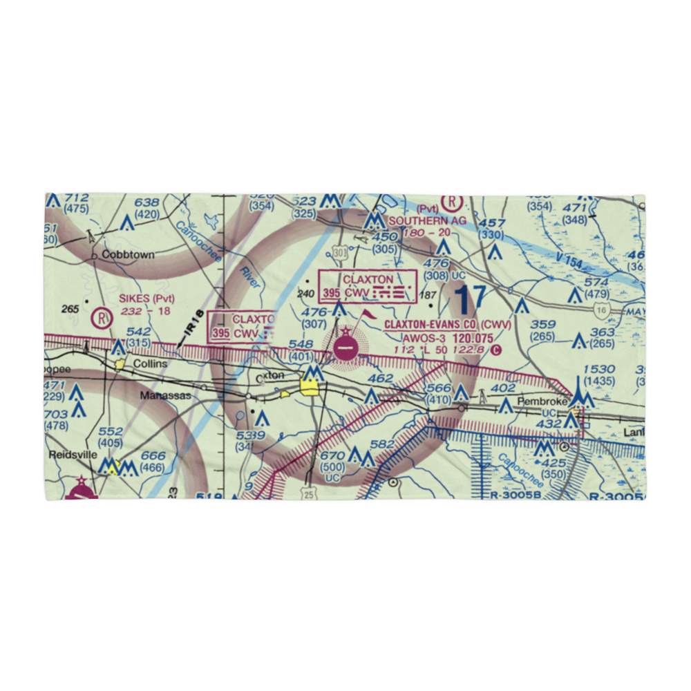 Claxton Evans County Airport (CWV) VFR Sectional Towel 