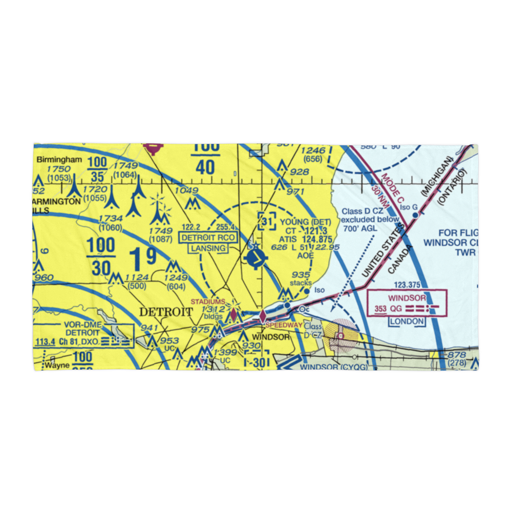 Coleman A. Young Municipal Airport (DET) VFR Sectional Towel 