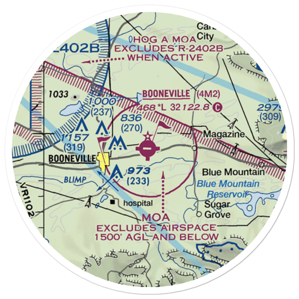 Booneville Municipal Airport (4M2) VFR Sectional Sticker (20 mile) 