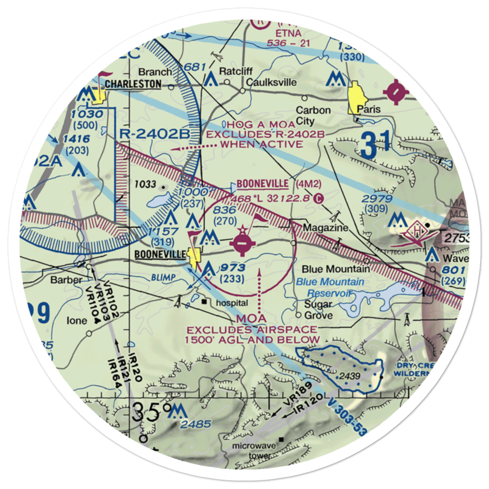 Booneville Municipal Airport (4M2) VFR Sectional Sticker (30 mile) 