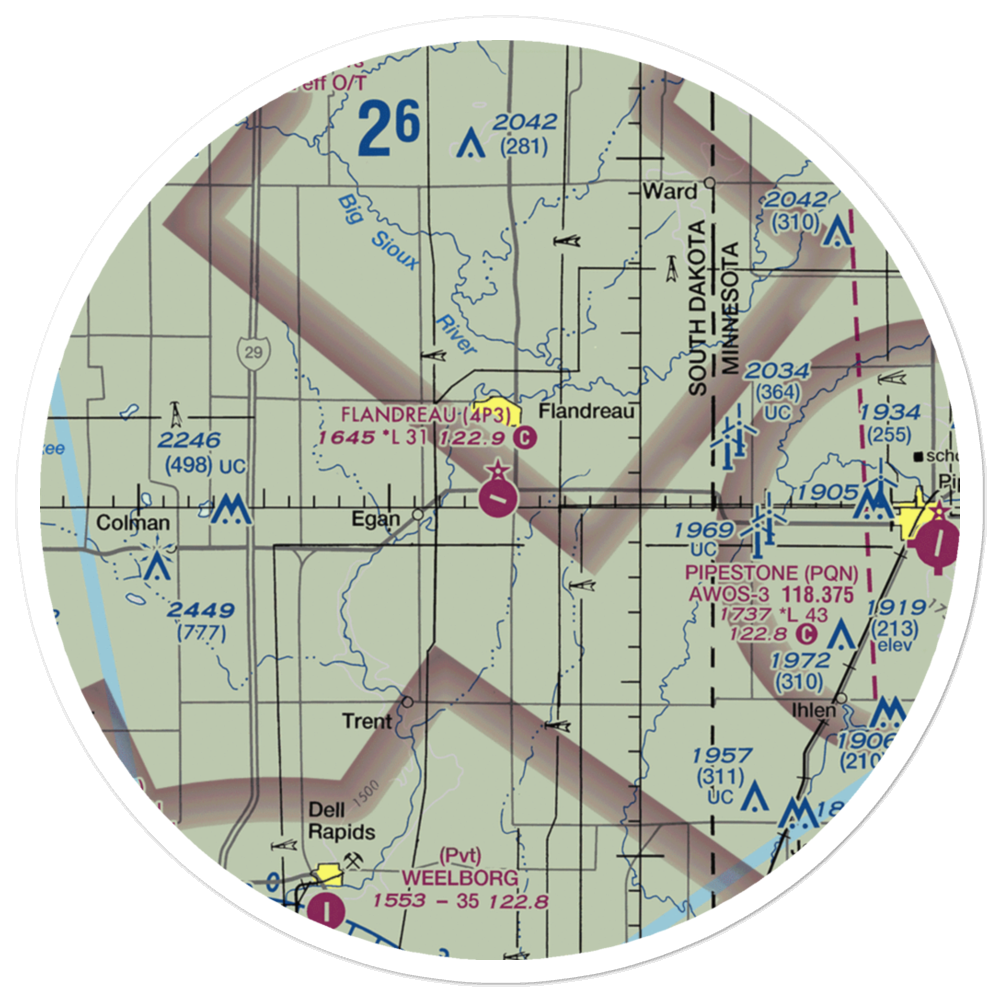 Flandreau Municipal Airport (4P3) VFR Sectional Sticker (30 mile) 