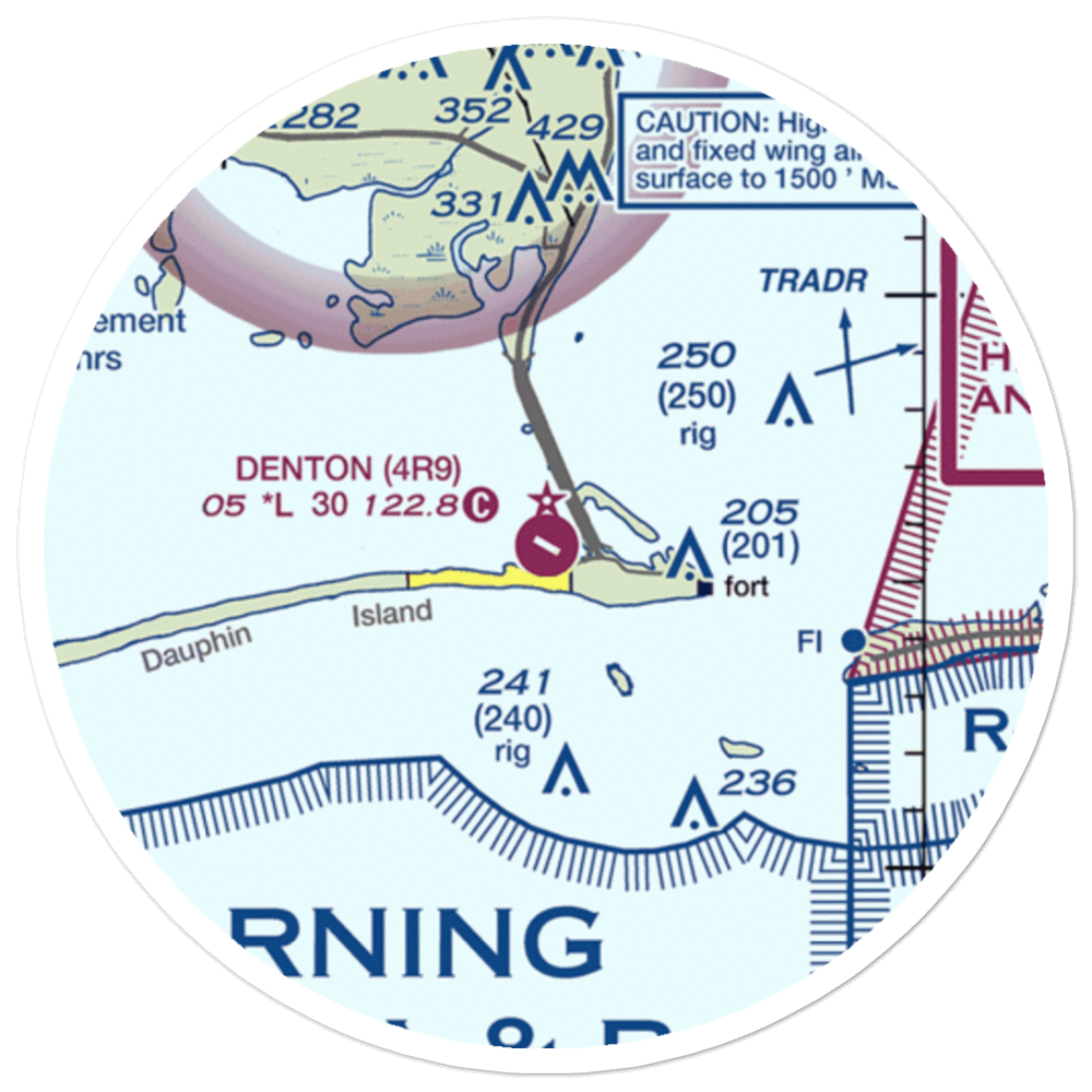 Dauphin Island Airport (4R9) VFR Sectional Sticker (20 mile) 