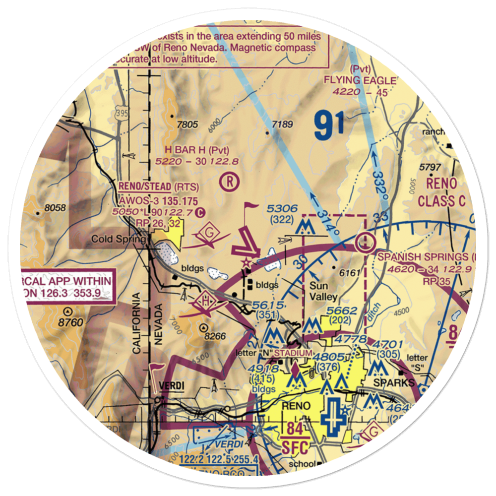 Reno-Stead Airport (RTS) VFR Sectional Sticker (30 mile) 