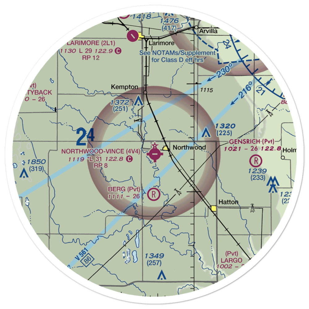 Northwood Municipal Vince Field (4V4) VFR Sectional Sticker (30 mile) 