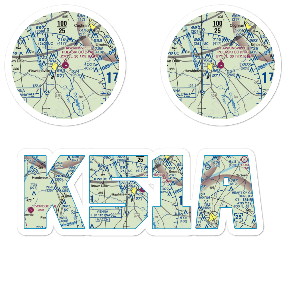Hawkinsville Pulaski County Airport (51A) VFR Sectional Sticker Pack 