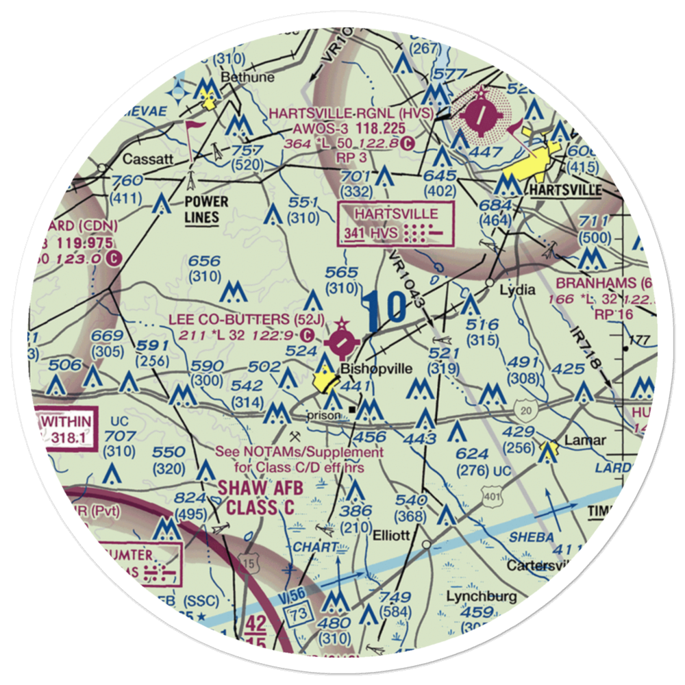 Lee County Butters Field (52J) VFR Sectional Sticker (30 mile) 