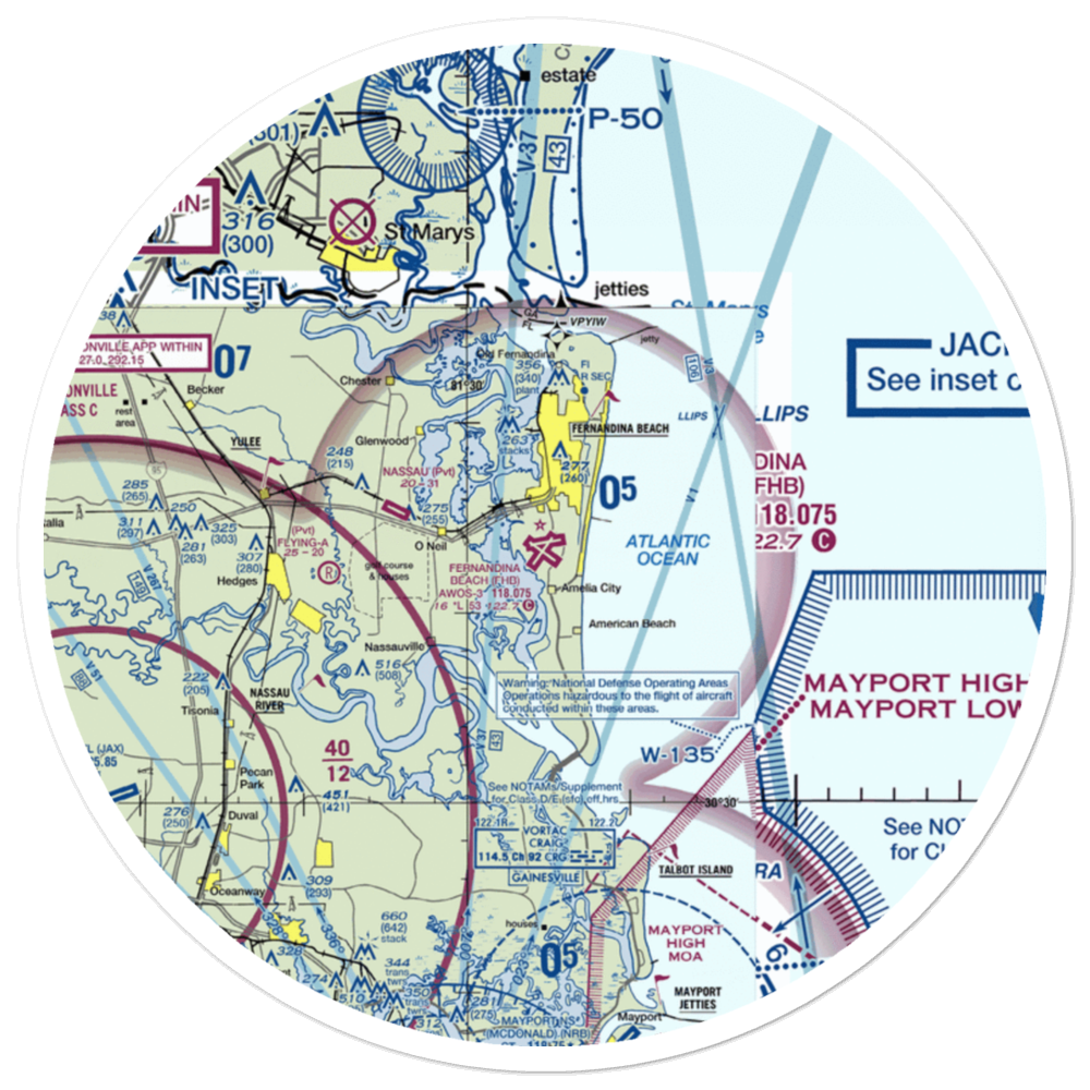 Fernandina Beach Municipal Airport (FHB) VFR Sectional Sticker (30 mile) 