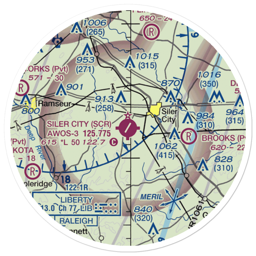 Siler City Municipal Airport (SCR) VFR Sectional Sticker (20 mile) 