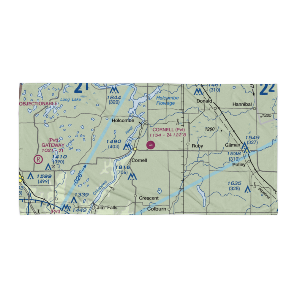 Cornell Municipal Airport (2H3) VFR Sectional Towel 