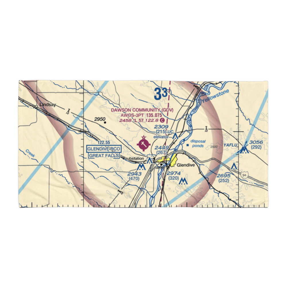 Dawson Community Airport (GDV) VFR Sectional Towel 