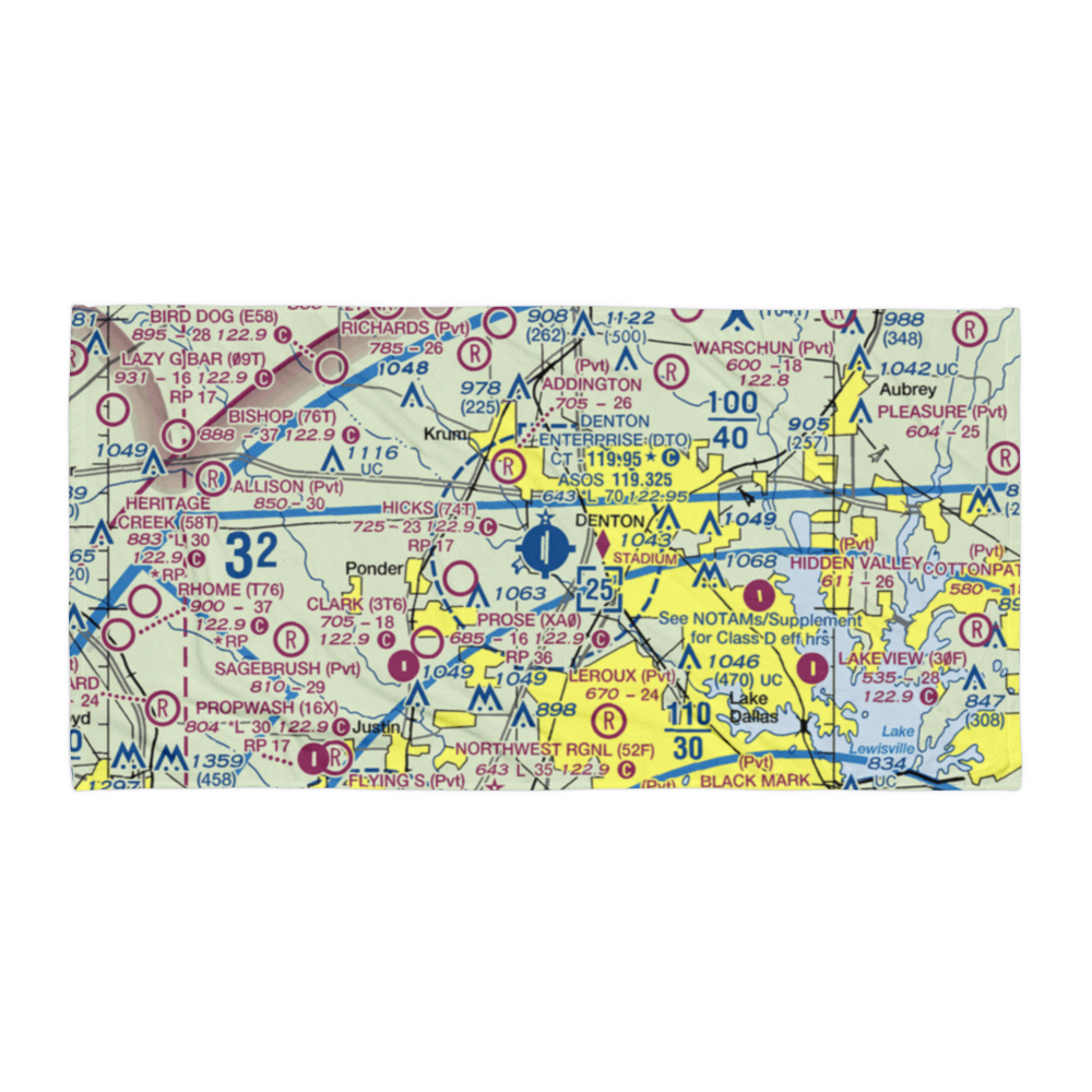 Denton Municipal Airport (DTO) VFR Sectional Towel 