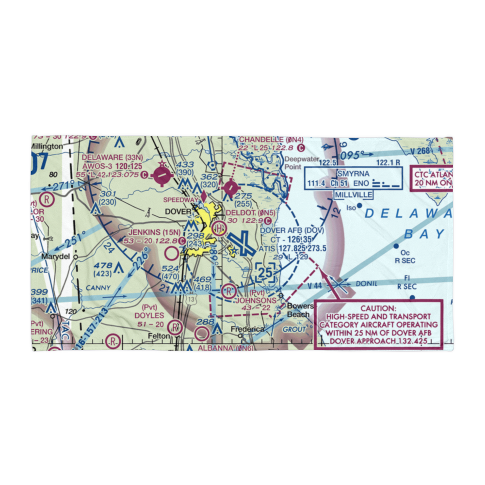 Dover Air Force Base (DOV) VFR Sectional Towel 