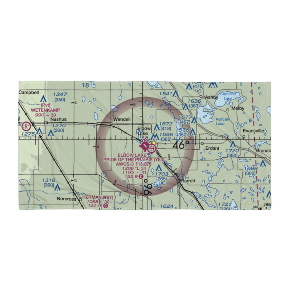 Elbow Lake Municipal - Pride of the Prairie Airport (Y63) VFR Sectional Towel 