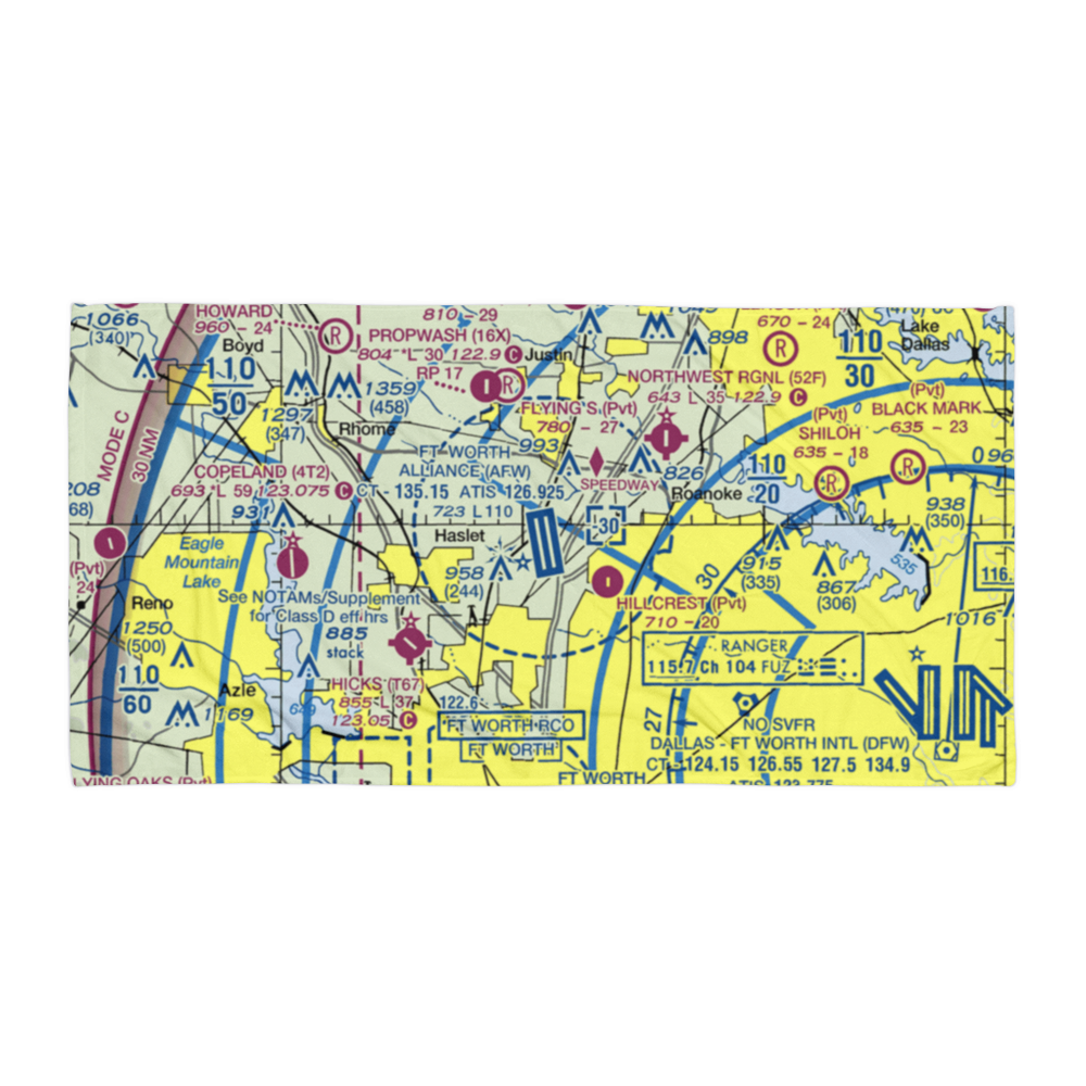 Fort Worth Alliance Airport (AFW) VFR Sectional Towel 