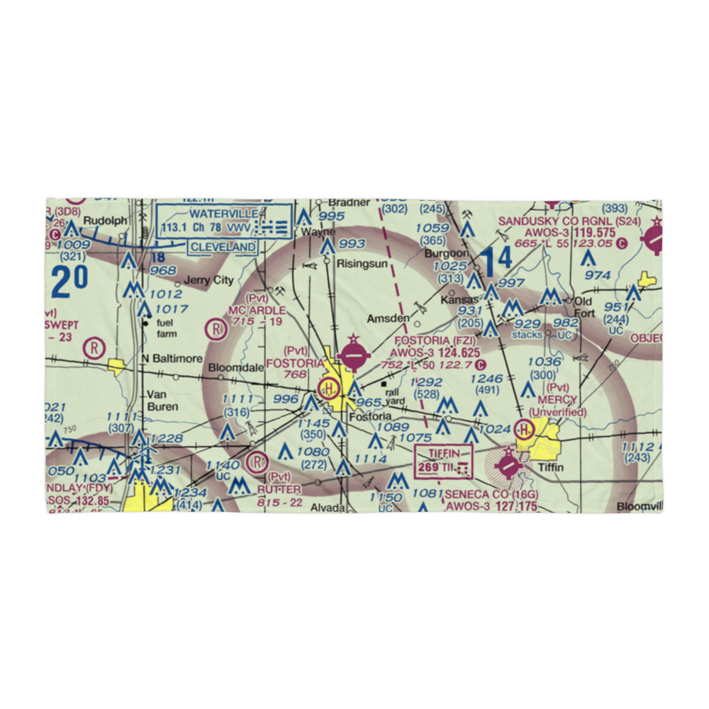 Fostoria Metropolitan Airport (FZI) VFR Sectional Towel 
