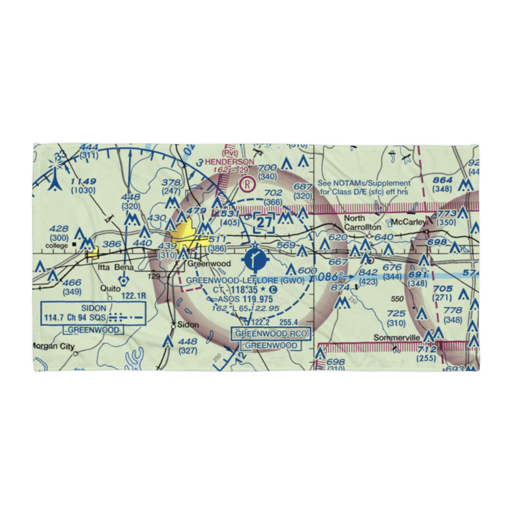 Greenwood–Leflore Airport (GWO) VFR Sectional Towel 