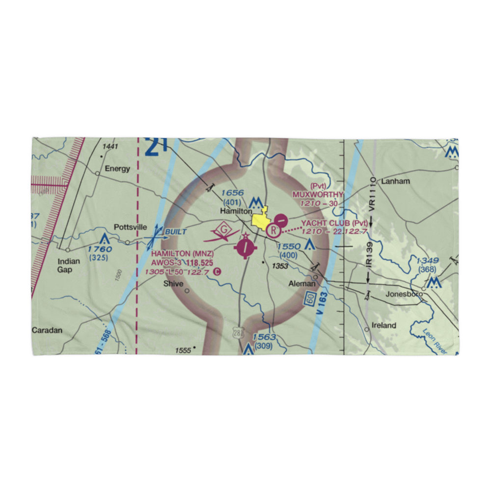 Hamilton Municipal Airport (MNZ) VFR Sectional Towel 