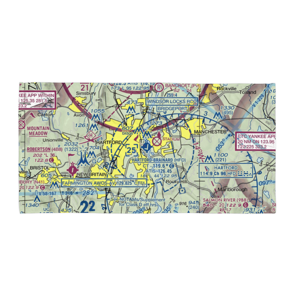Hartford Brainard Airport (HFD) VFR Sectional Towel 